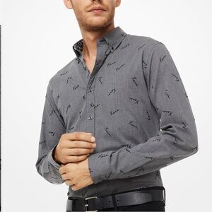 Michael Kors Men’s Slim-Fit Flocked Script Button-Down Shirt – Size L